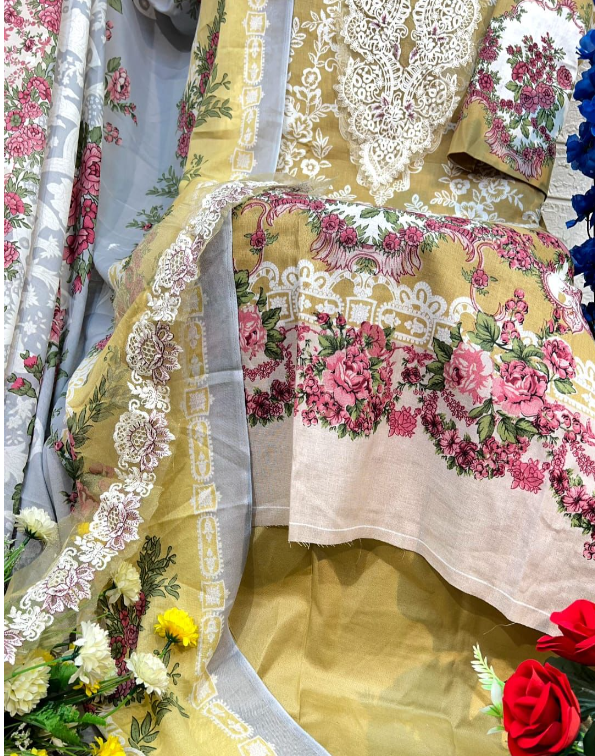 lawn cotton dress with embroidery patches