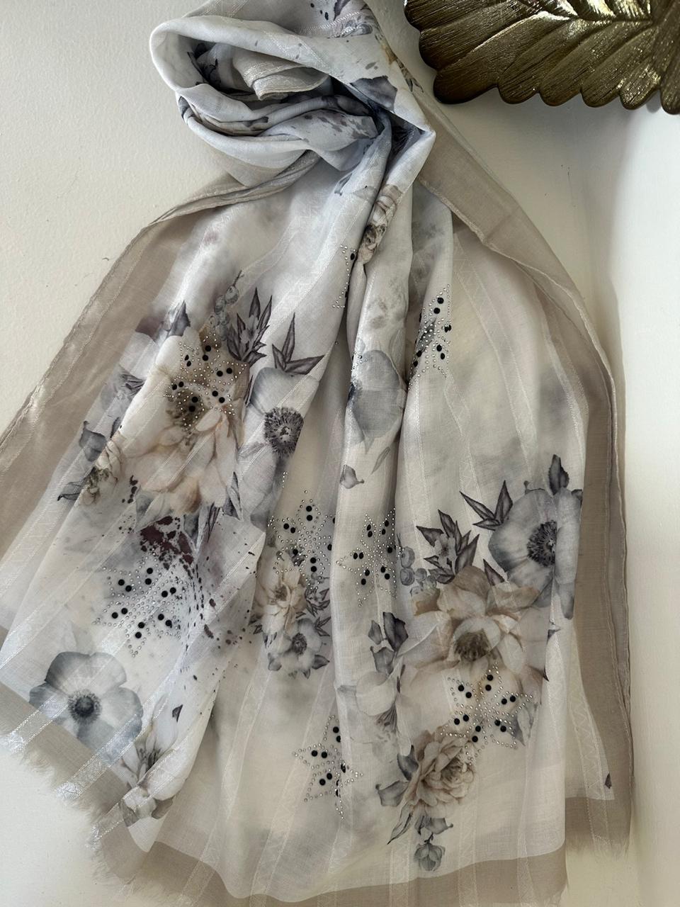 light grayish printed floral scarf