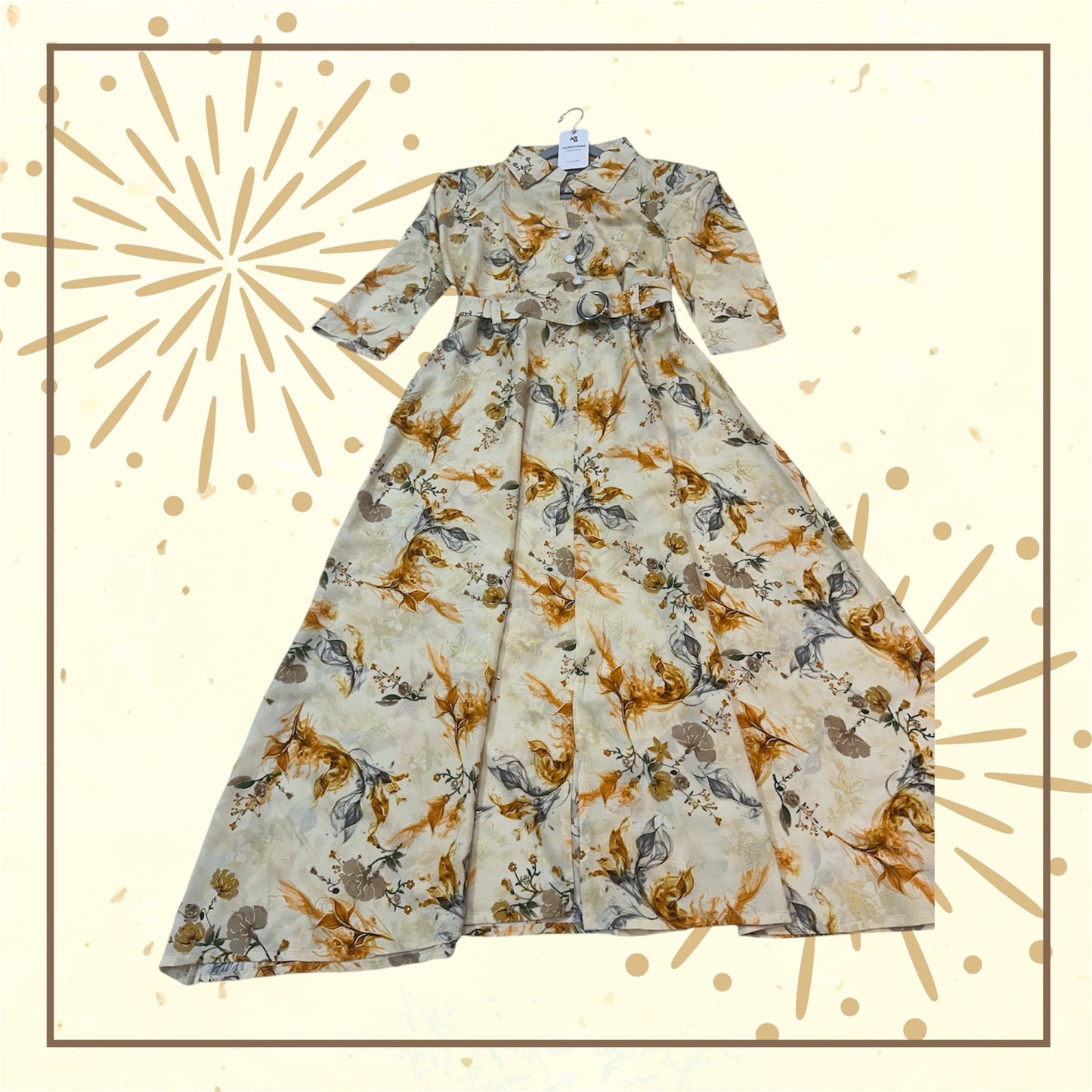 Peach color Stylish latest floral kurti with belt