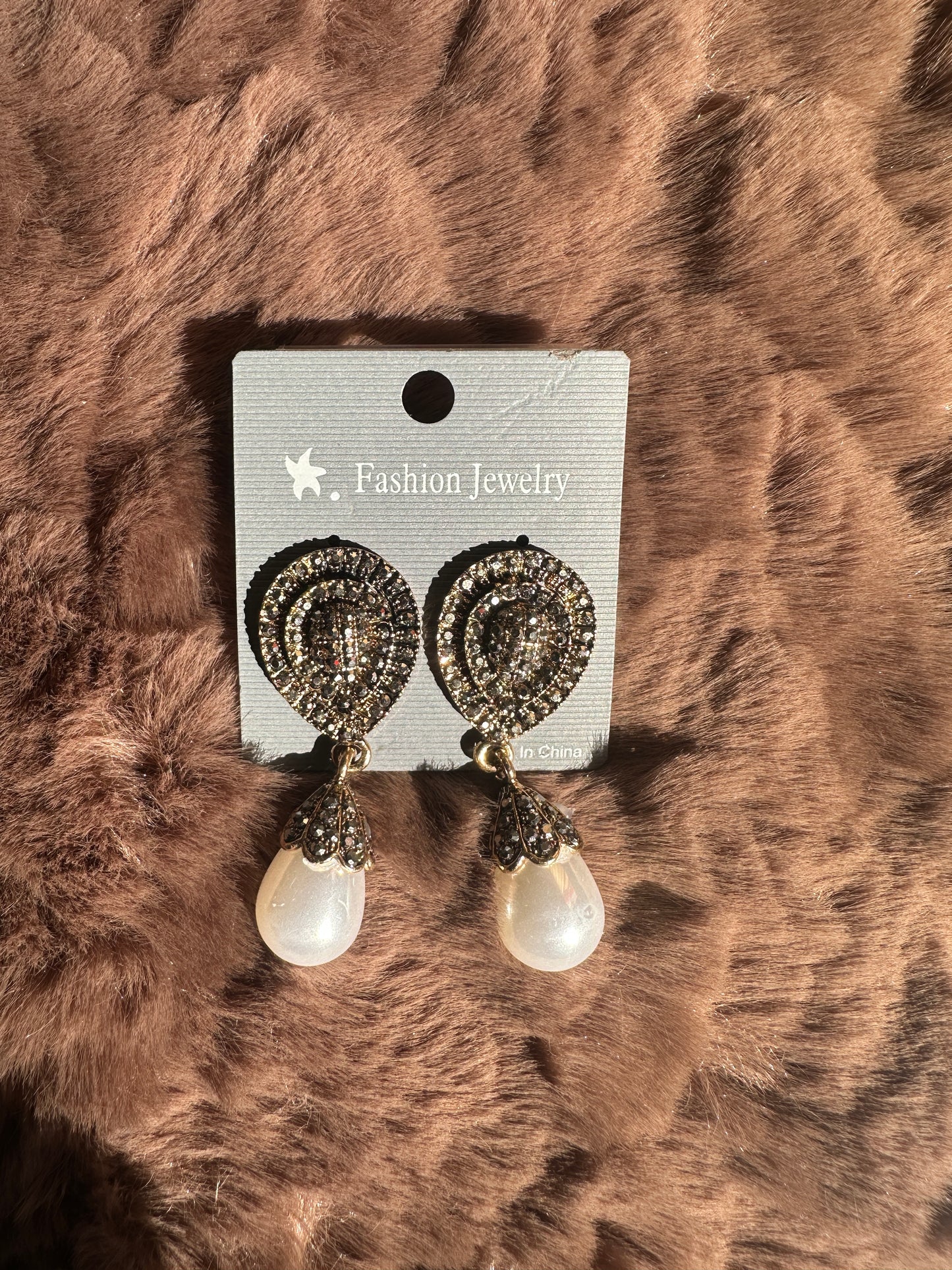 Brown Oxidized with stones and pearl hanging