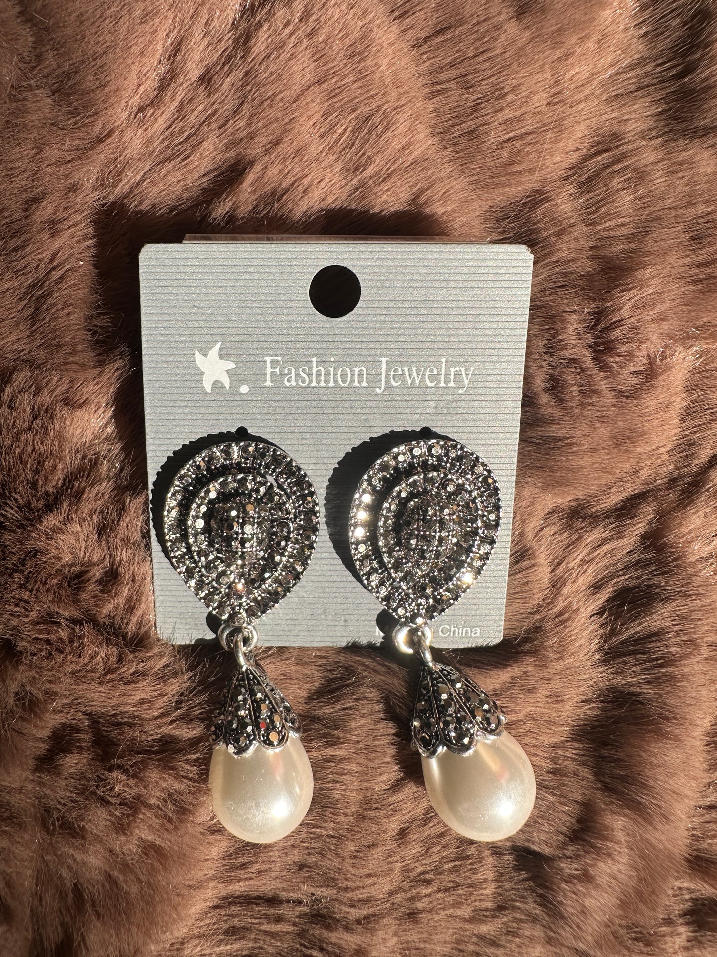 Grey Oxidized with stones and pearl hanging