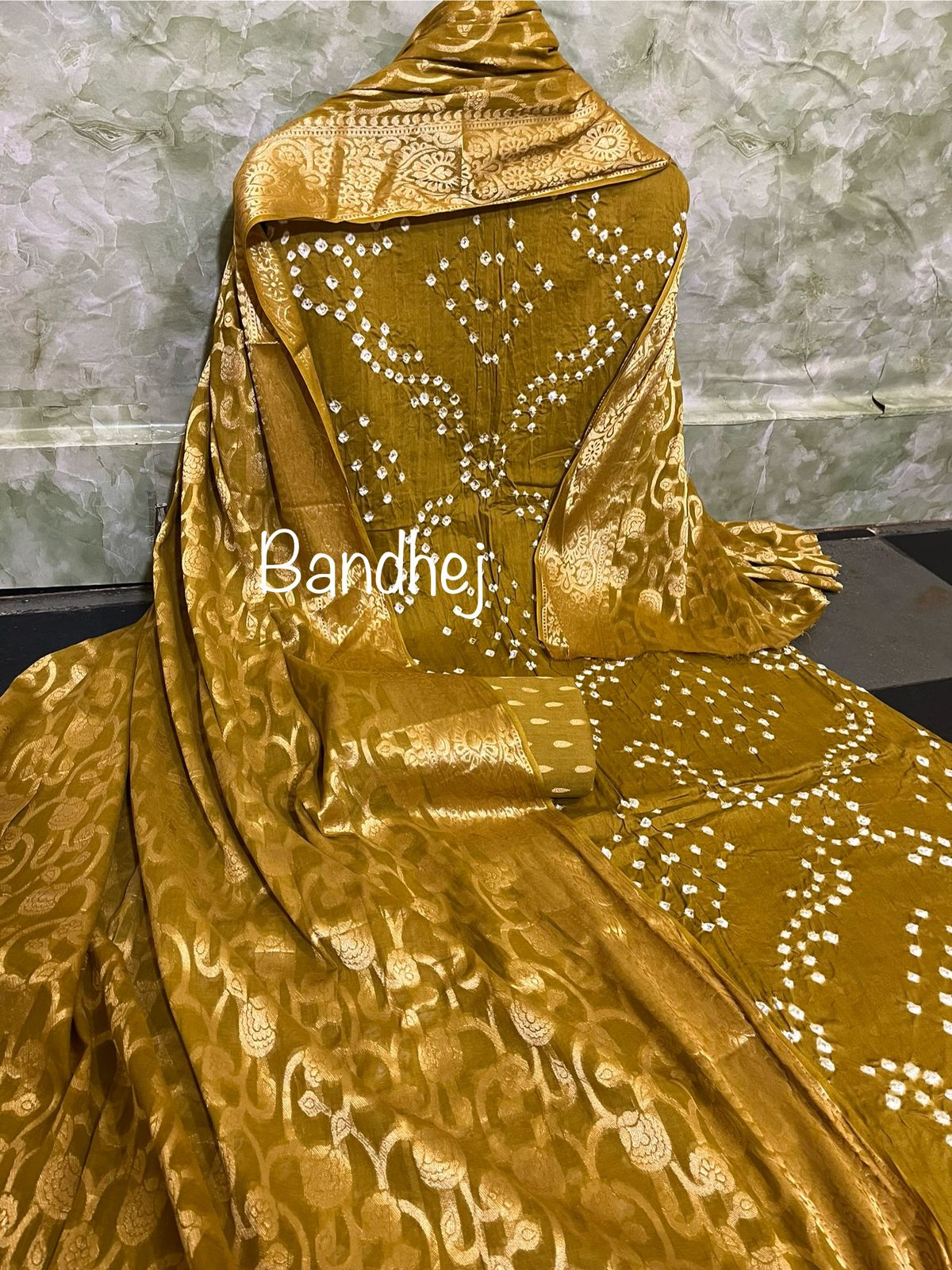 Mustered color bandini dress material