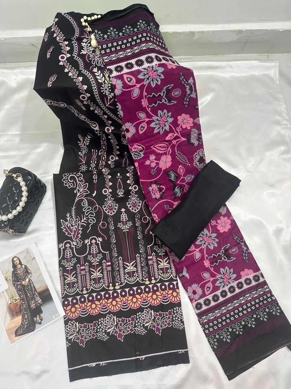 Black and purple Lawn cotton