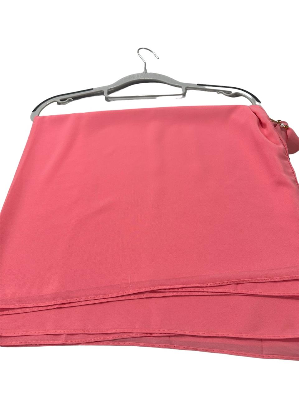 Deep pink color georgette solid plain scarf with pearl heart latkan