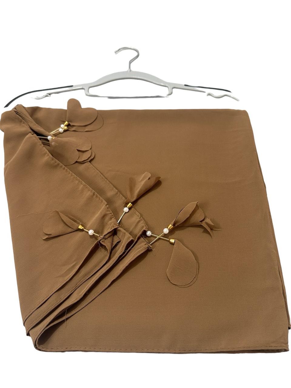 Brown color georgette solid plain scarf with pearl heart latkan