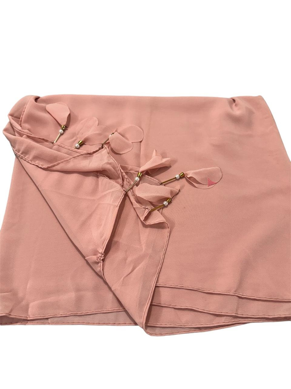 Pink color georgette solid plain scarf with pearl heart latkan