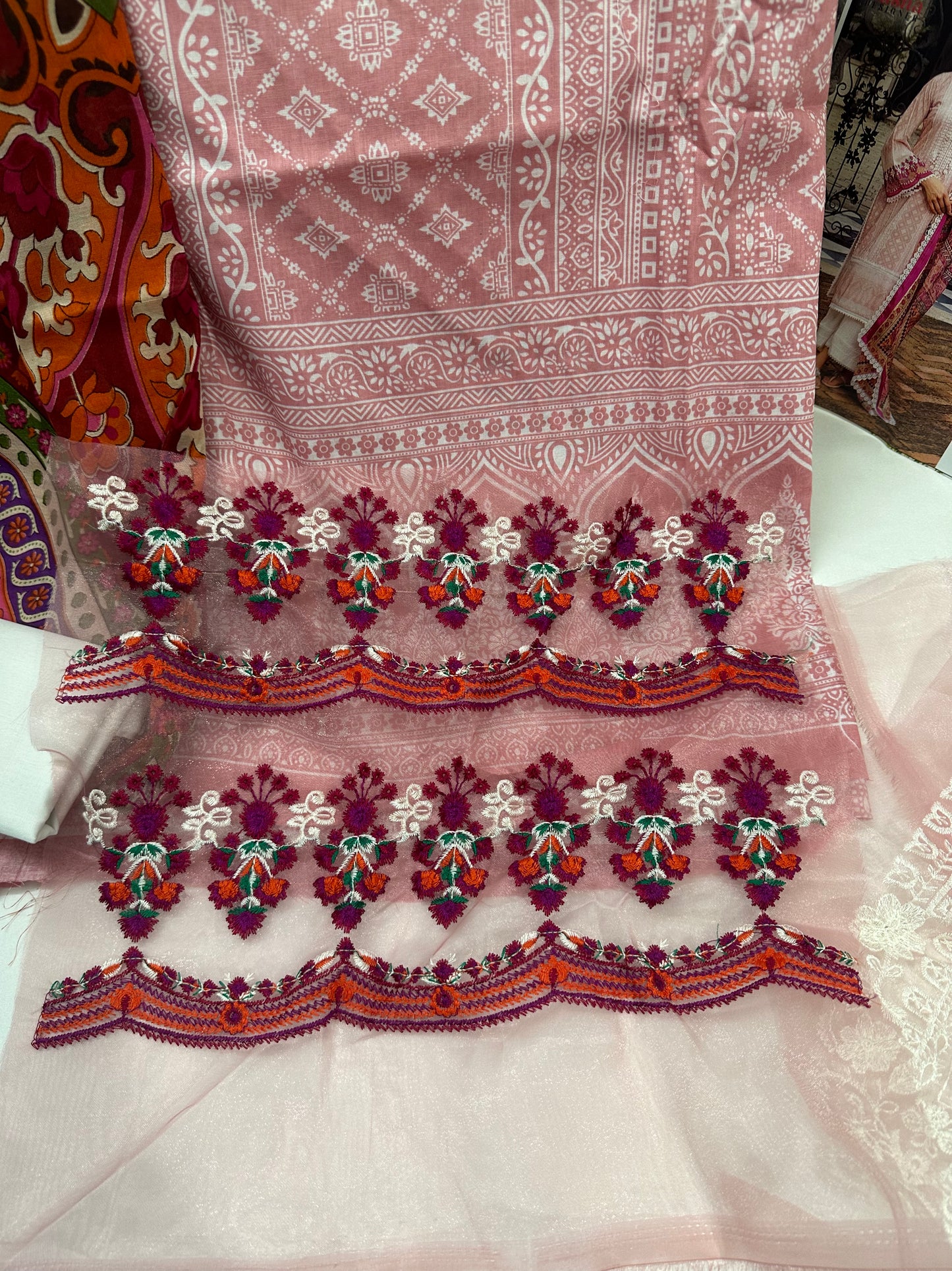 lawn cotton dress with embroidery patches