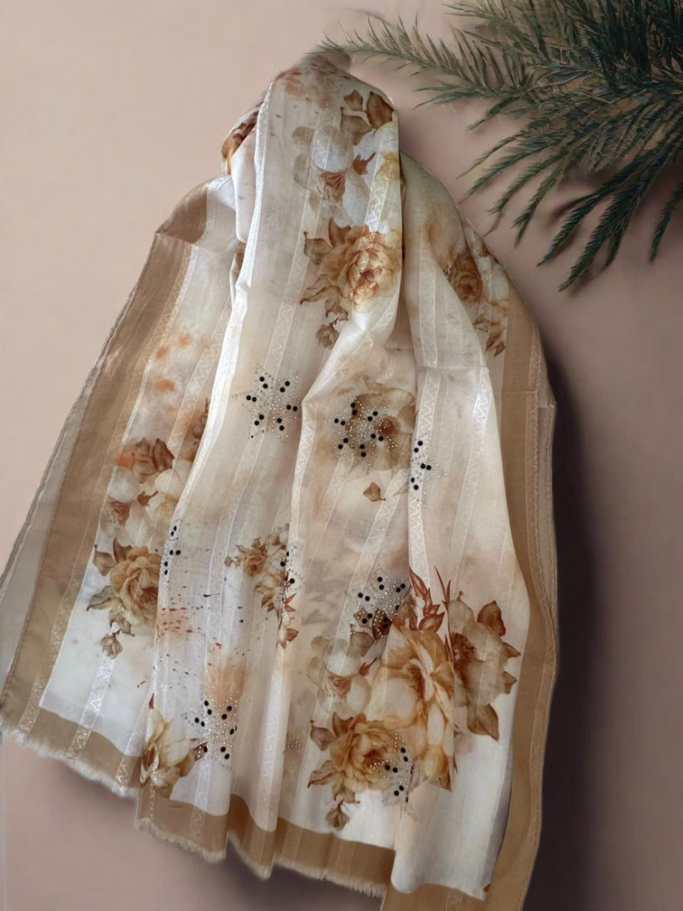 light brown printed floral scarf
