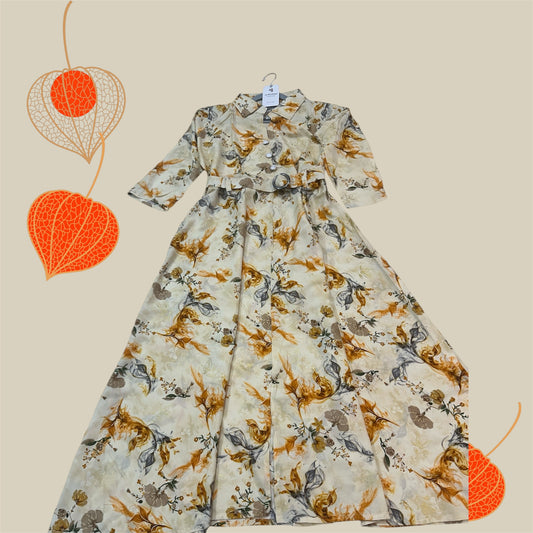 Peach color Stylish latest floral kurti with belt
