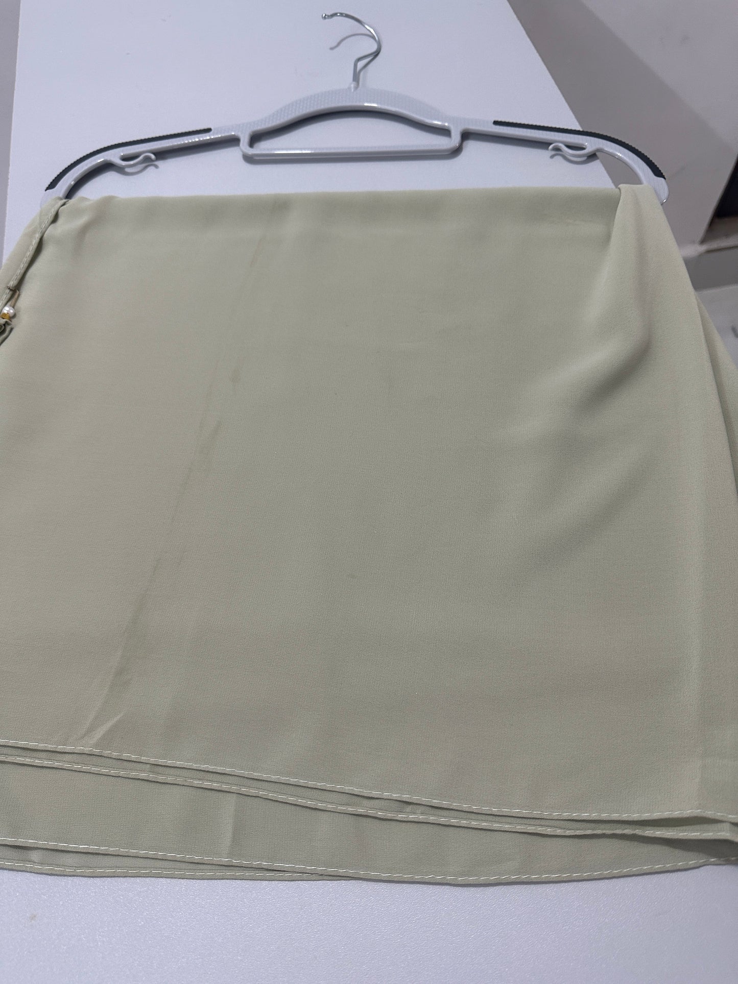 Light gray color georgette solid plain scarf with pearl heart latkan