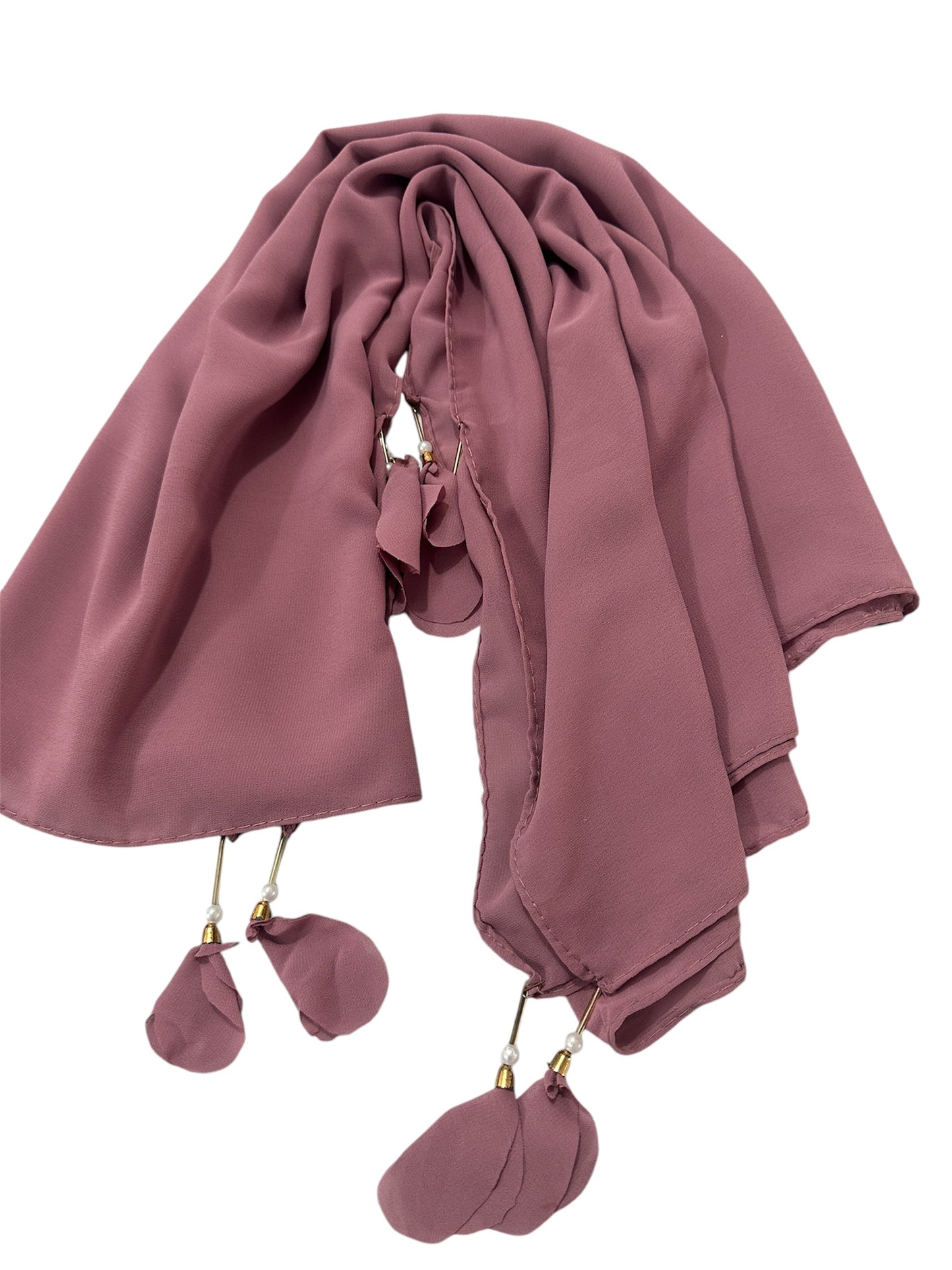 Light  color georgette solid plain scarf with pearl heart latkan