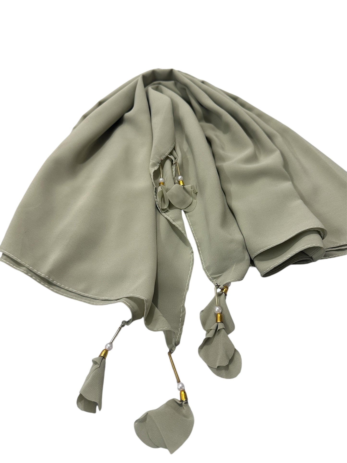 Light gray color georgette solid plain scarf with pearl heart latkan