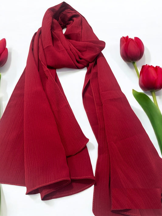 Maroon red color Premium quality Wrinkle Ironless crinkled hijab