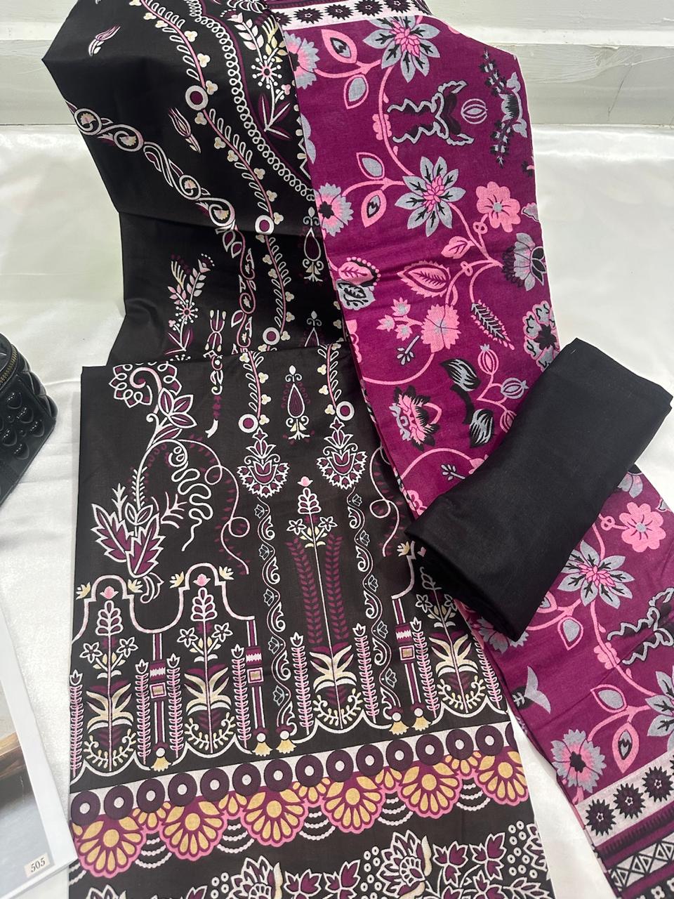 Black and purple Lawn cotton