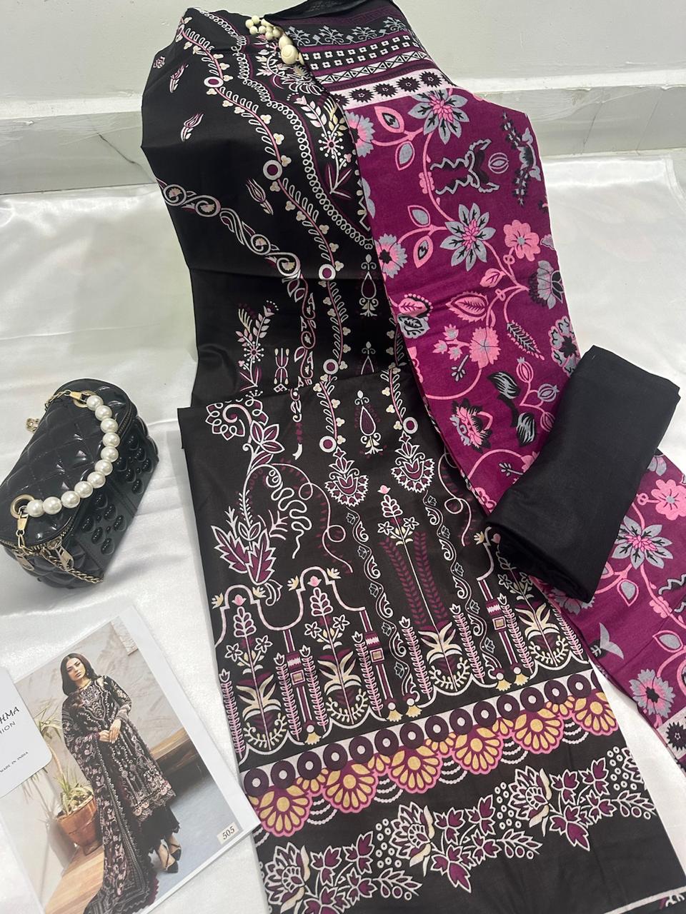 Black and purple Lawn cotton