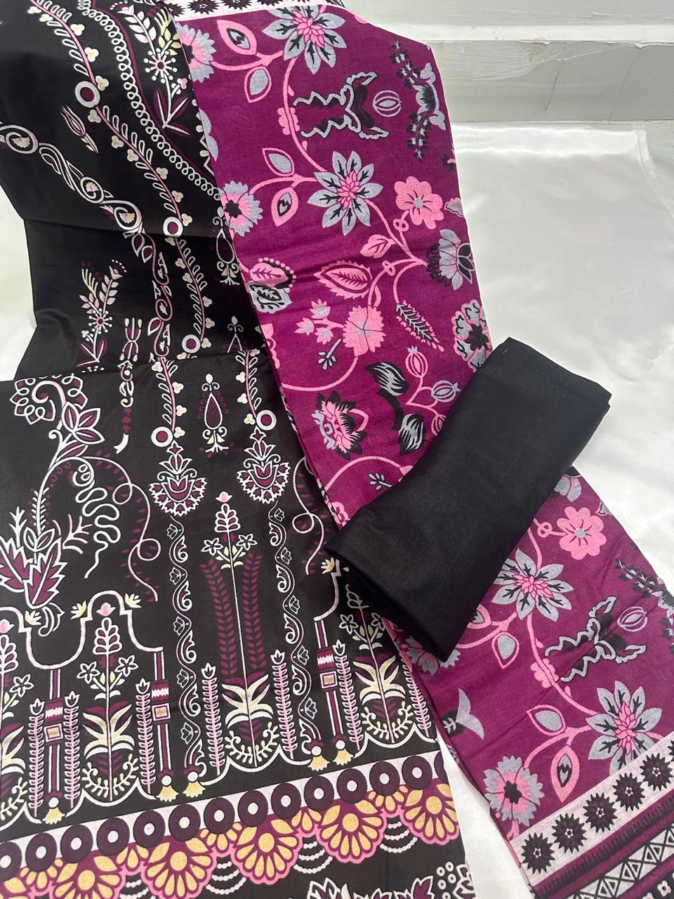 Black and purple Lawn cotton