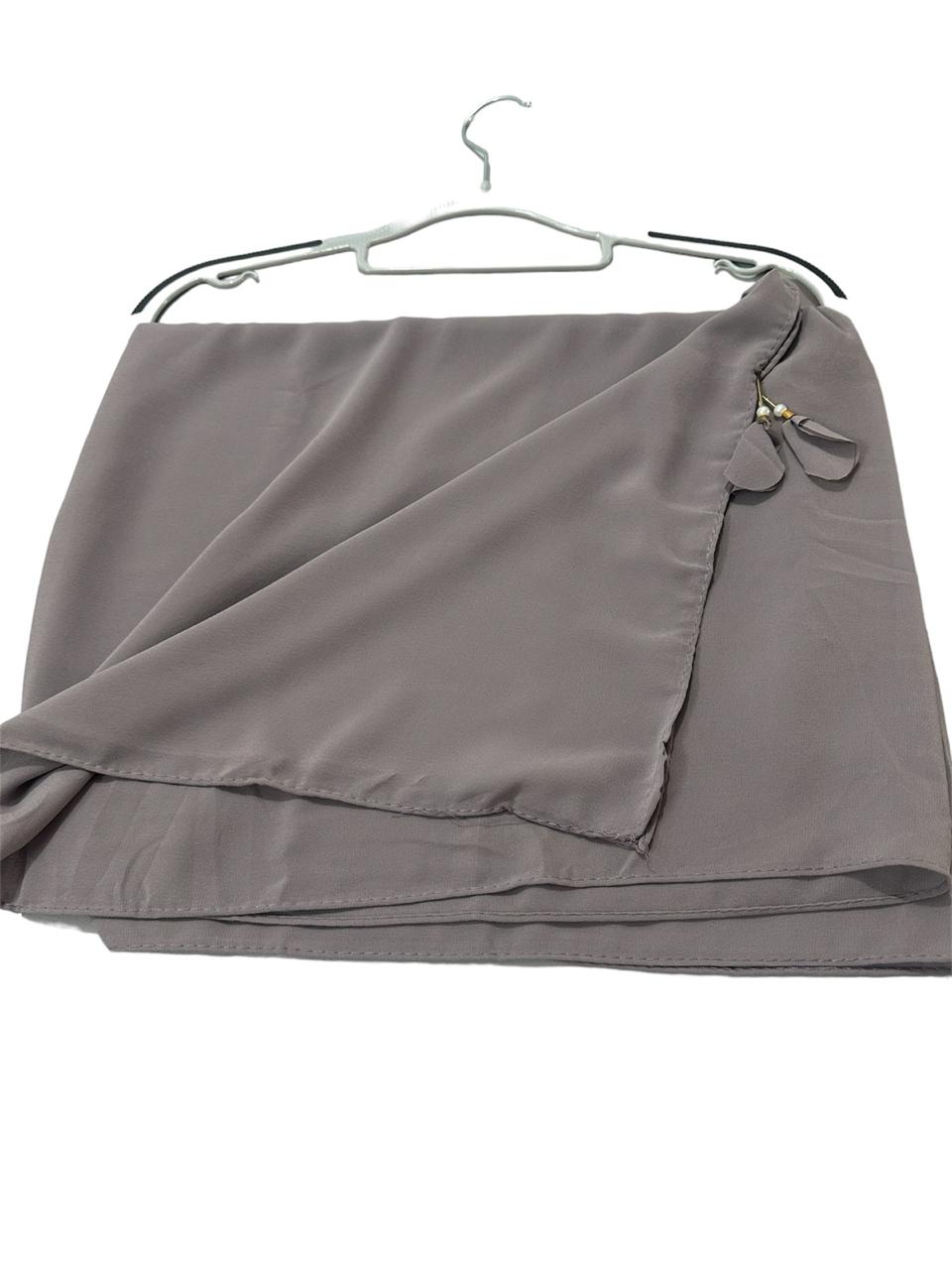 Gray color georgette solid plain scarf with pearl heart latkan