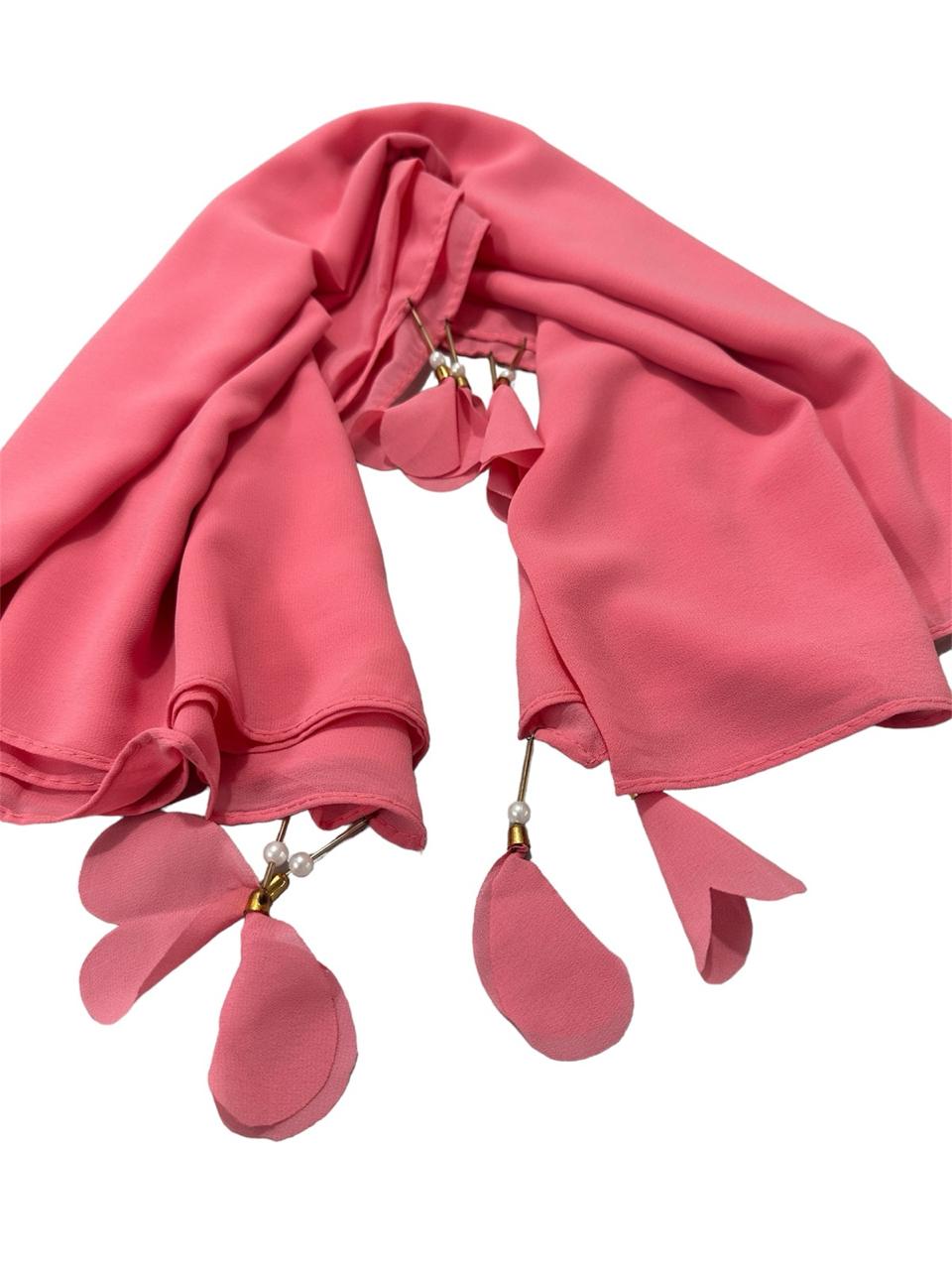 Deep pink color georgette solid plain scarf with pearl heart latkan