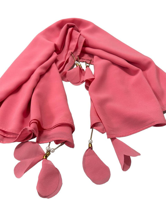 Deep pink color georgette solid plain scarf with pearl heart latkan