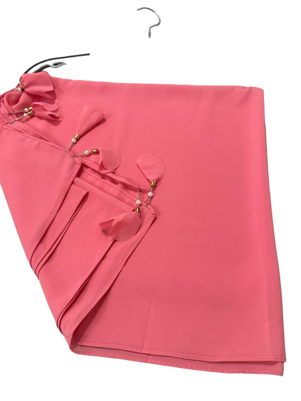 Deep pink color georgette solid plain scarf with pearl heart latkan